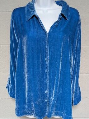 Soft Surroundings Velvet Tunic Top Size PXL Sky Blue Silk/Viscose